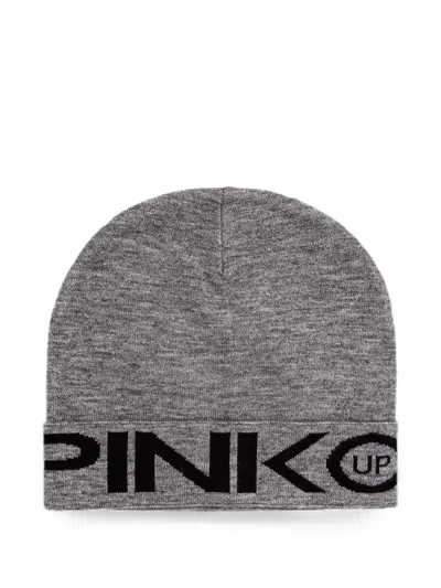 Pinko Kids' Logo Beanie Hat In Gray