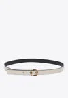 Pinko Logo Birds Buckle Reversible Leather Belt In Neutral