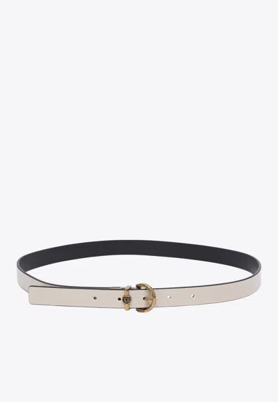 Pinko Logo Birds Buckle Reversible Leather Belt In Neutral