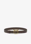 Pinko Logo Birds Plaque Leather Belt In Brown
