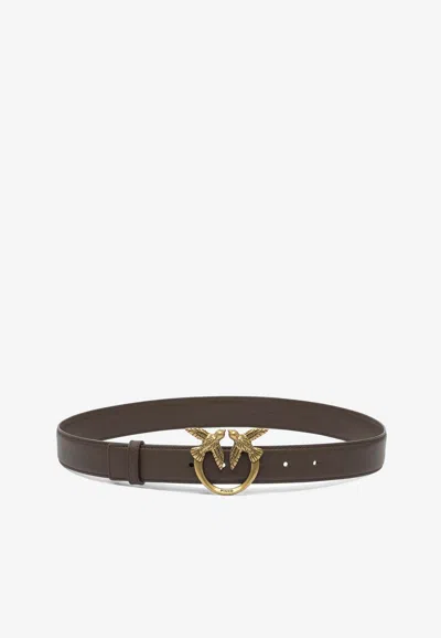 PINKO LOGO BIRDS PLAQUE LEATHER BELT
