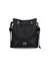 Pinko Black Mini Bucket Bag With Metallic Love Birds Logo On The Front In Hammered Leather Woman