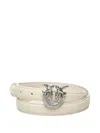 Pinko Logo-buckle Leather Belt In Neutral