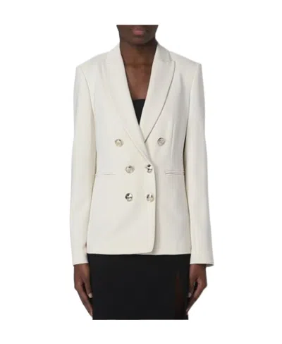 Pinko Logo-button Double-breasted Blazer In White