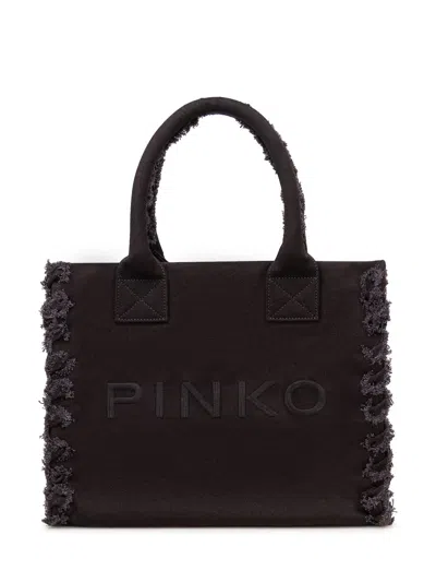 Pinko Logo Canvas Tote Bag In Nero Limousine