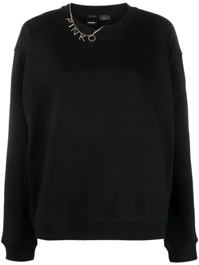 Pinko Logo-charm Cotton Sweatshirt In Black