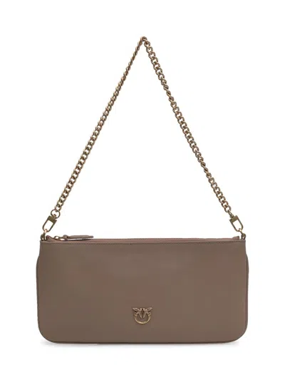 Pinko Logo Clutch Bag In Brown