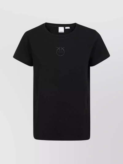Pinko Logo-embroidered Cotton T-shirt In Black