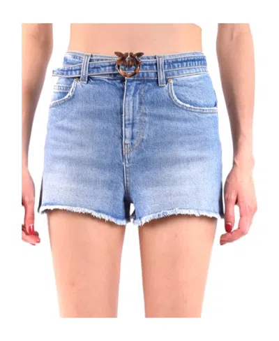 Pinko Logo Denim Shorts In Blue