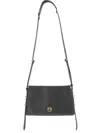 Pinko Mini Half Moon Baguette Leather Bag With Logo In Black