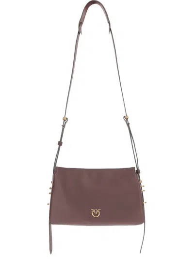 Pinko Logo-detail Calfskin Crossbody Bag In Brown