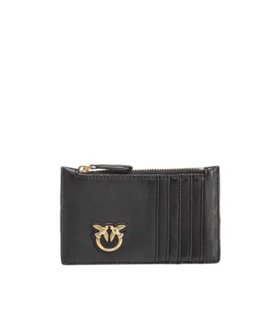 Pinko Logo-detail Leather Cardholder In Black