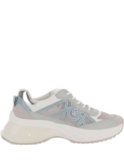 Pinko Logo-detail Leather Sneakers In Gray