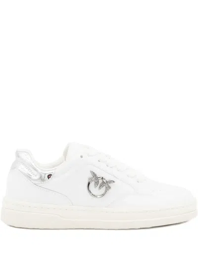 Pinko White Leather Sneakers With Metallic Accents