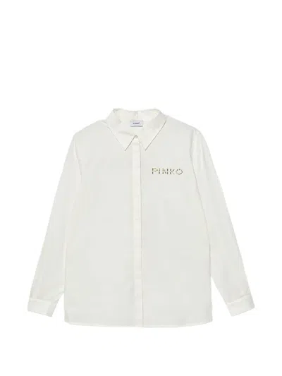 Pinko Kids' Logo-detail Long-sleeve Shirt In White