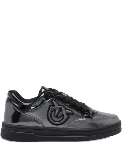 Pinko Logo-detail Patent-leather Sneakers In Black
