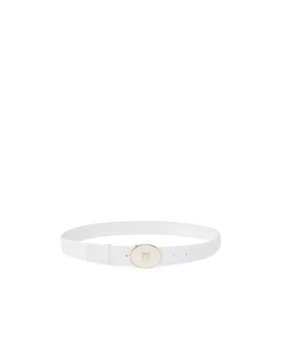 Pinko Logo Detailed Buckled Belt In White