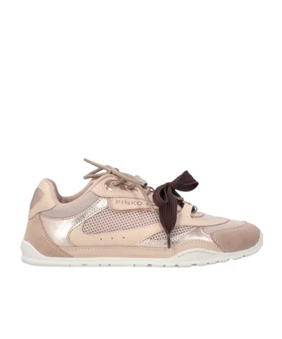 Pinko Yulia Leather And Mesh Sneakers With Two-tone Laces In Pink