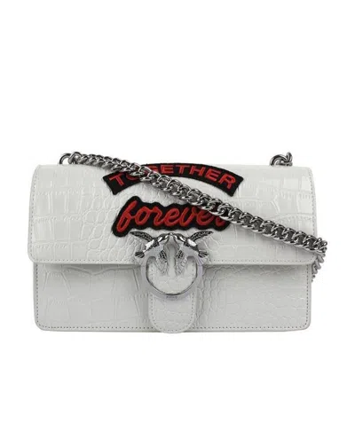 Pinko Logo Details Shoulder Bag In White