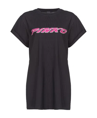 Pinko Logo-embellished Cotton T-shirt In Black