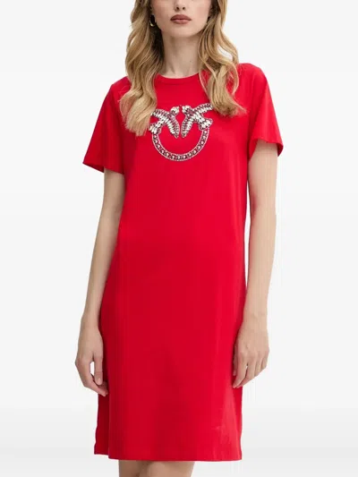 Pinko Logo-embellished Mini T-shirt Dress In Red