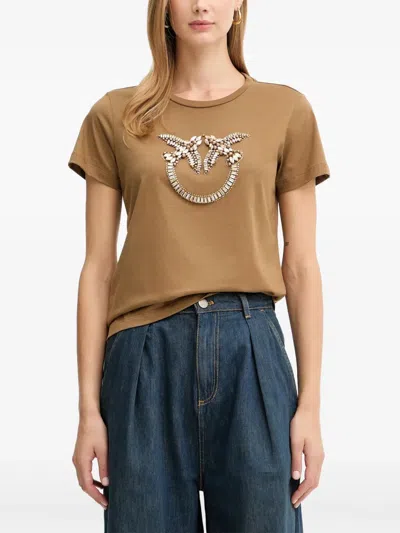 Pinko Logo-embellished T-shirt In Brown
