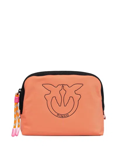 Pinko Logo-embellished Zip-top Make-up Bag In Orange