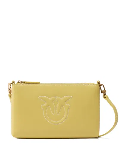 Pinko Logo-embossed Clutch Bag In Yellow