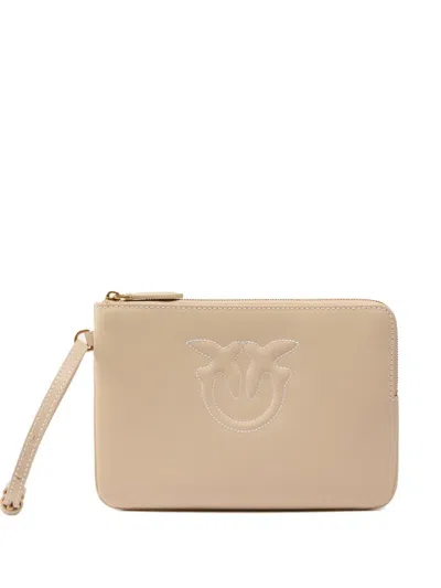 Pinko Logo-embossed Clutch In Neutrals