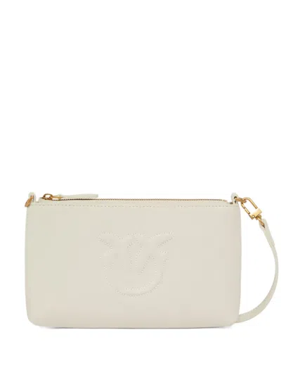 Pinko Logo-embossed Leather Clutch In Weiss