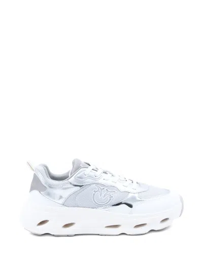 Pinko Silver Leather Pink 98 Sneakers In Multi