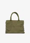 Pinko Logo Embroidered Canvas Tote Bag In Green