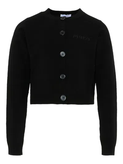 Pinko Kids' Logo-embroidered Cardigan In Black