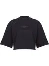 Pinko Logo-embroidered Cotton Cropped T-shirt In Black