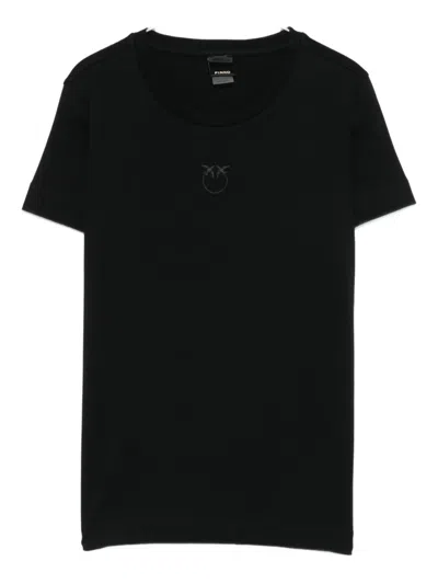 Pinko Logo-embroidered Cotton T-shirt In Black