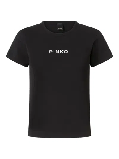 Pinko Logo-embroidered Cotton T-shirt In Black