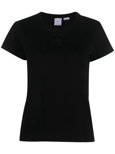 Pinko Logo-embroidered Cotton T-shirt In Black