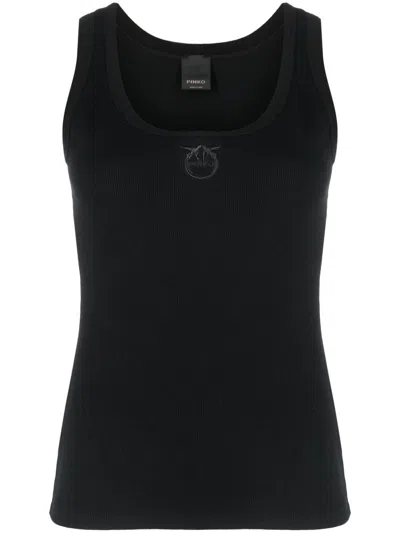 Pinko Logo-embroidered Cotton Tank Top In Black