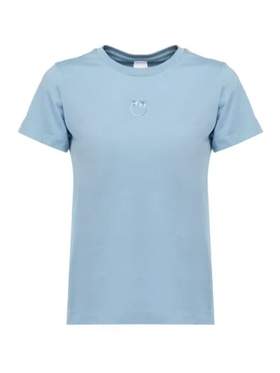 Pinko Logo-embroidered Crewneck T-shirt In Azzuro