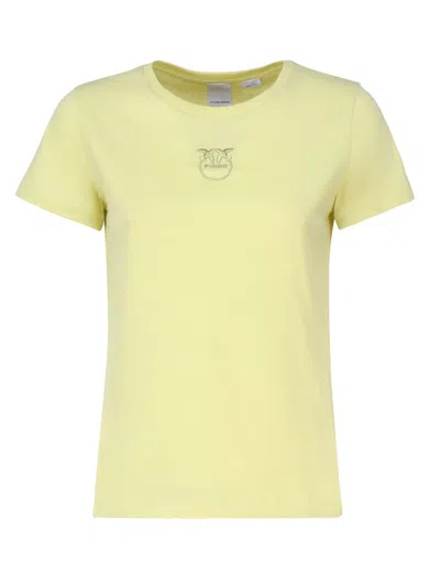 Pinko Logo Embroidered Crewneck T-shirt In Yellow