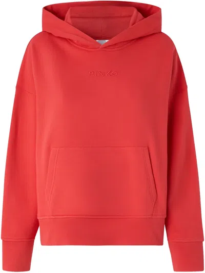 Pinko Logo-embroidered Hoddie In Red
