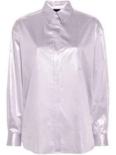Pinko Logo-embroidered Metallic Shirt In Purple