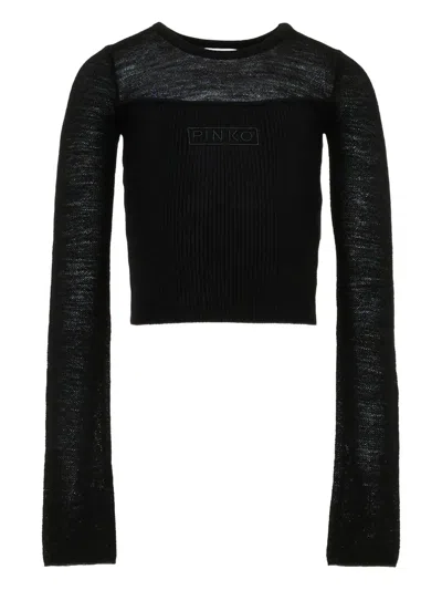 Pinko Kids' Logo-embroidered Ribbed Sweater In Black