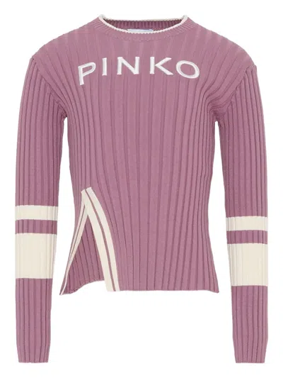 Pinko Kids' Logo-embroidered Ribbed Sweater In Pink