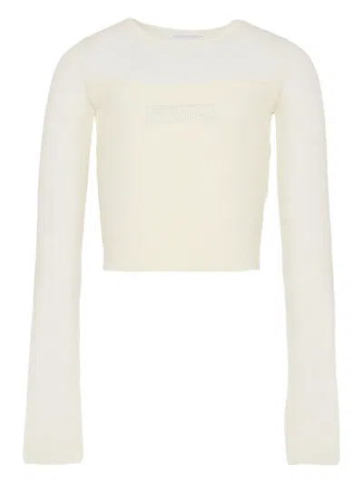 Pinko Kids' Logo-embroidered Ribbed Sweater In White