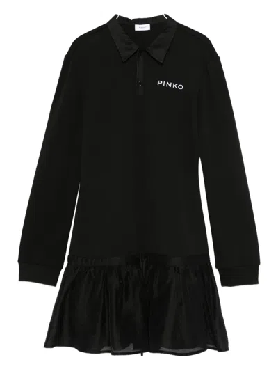 Pinko Kids' Logo-embroidered Ruffled Dress In Black