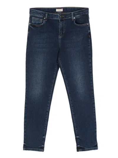 Pinko Kids' Logo-embroidered Stretch-cotton Tapered Jeans In 蓝色