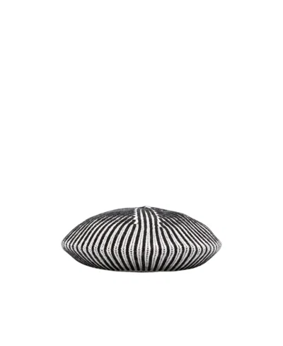 Pinko Logo-embroidered Striped Knitted Beret In Black