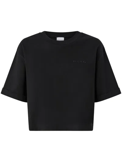 Pinko Logo-embroidered T-shirt In Limo Black