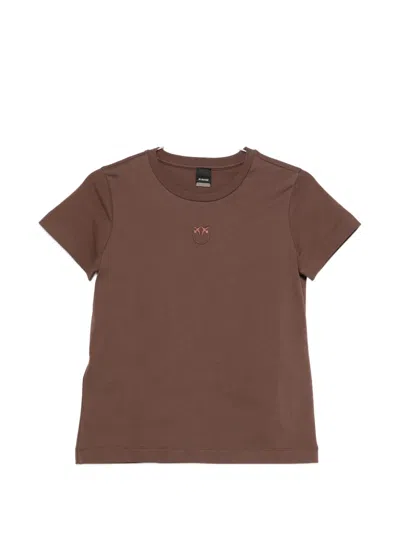 Pinko Logo-embroidered T-shirt In Brown